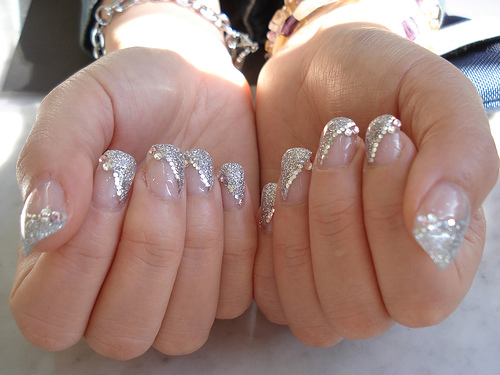Silver Glitter French Tip Nail Design
