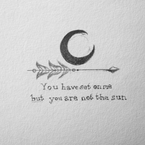 Simple Arrow With Moon And Quote Tattoo Design
