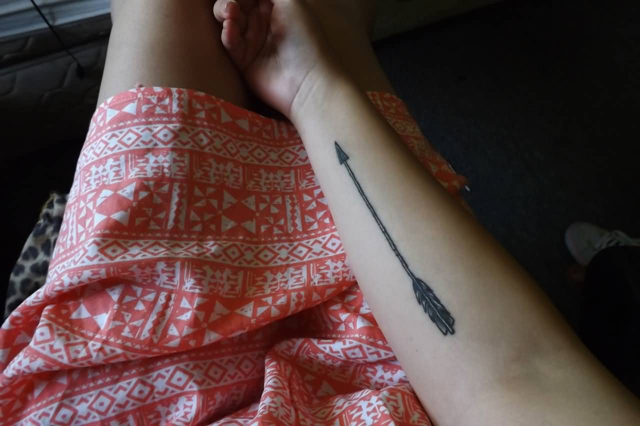 Simple Black Arrow Tattoo On Forearm