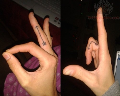 Simple Black Inked Arrow Tattoo On Finger
