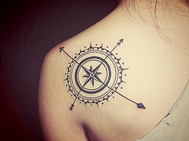 Simple Compass Tattoo On Girl Shoulder