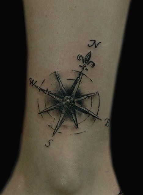 Simple Compass Tattoo On Leg