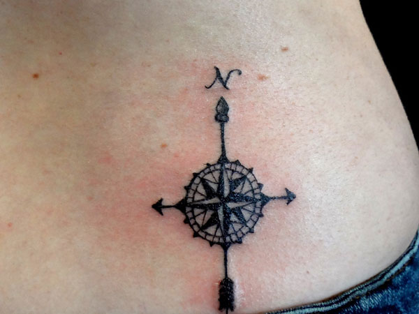 Simple Compass Tattoo On Lower Back