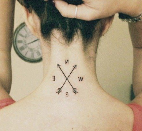 Simple Compass Tattoo On Nape