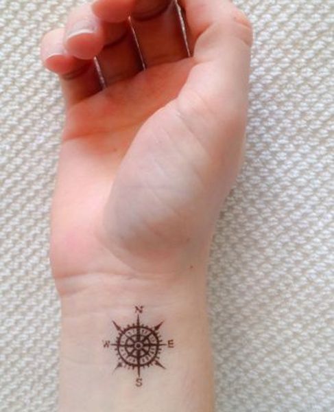 Simple Compass Tattoo On Right Wrist For Girls