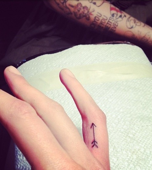 Small Arrow Tattoo On Finger