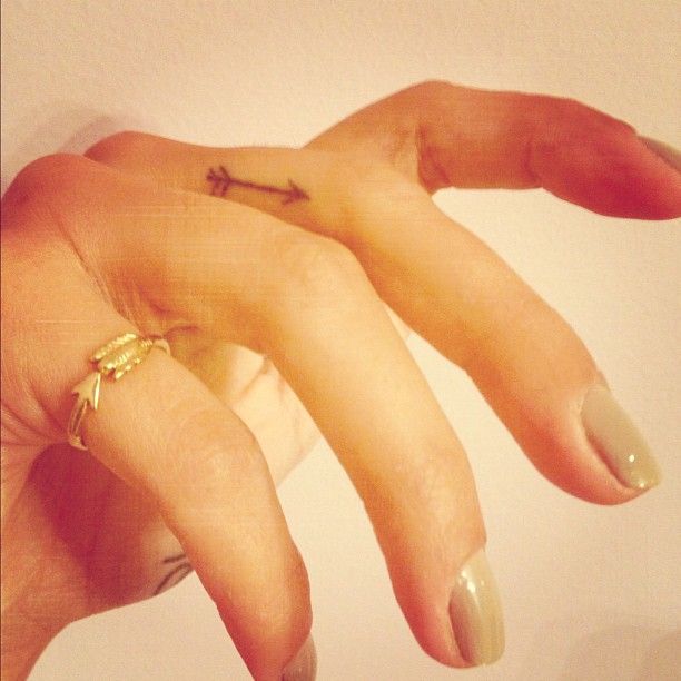 Small Arrow Tattoo On Middle Finger For Women