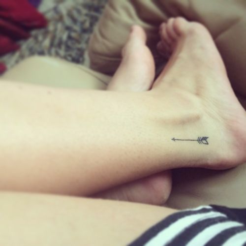 Small Black Inked Arrow Tattoo On Ankle