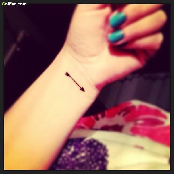 Small Dark Black Arrow Tattoo On Wrist For Girls