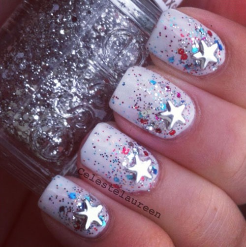 Sparkle Fourth Of July Nail Art With 3d Stars Picture