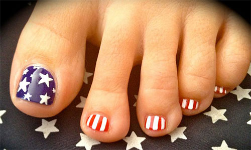 Stars And Stripes Adorable Fourth Of July Nail Art For Toe