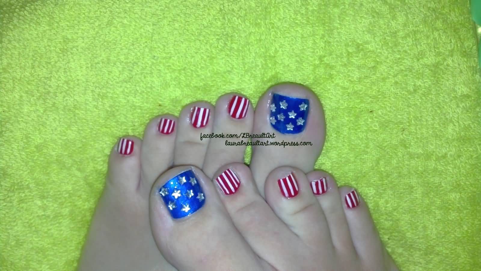 Stars And Stripes Fourth Of July Nail Art For Toe