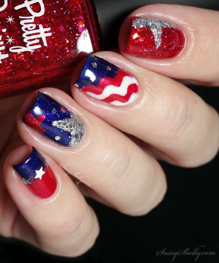 Stars Stripes And Sparkle American Flag Fourth Of July Nail Art