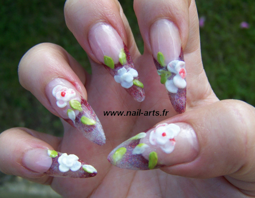 Stiletto Nails With 3d Flowers Nail Art Design