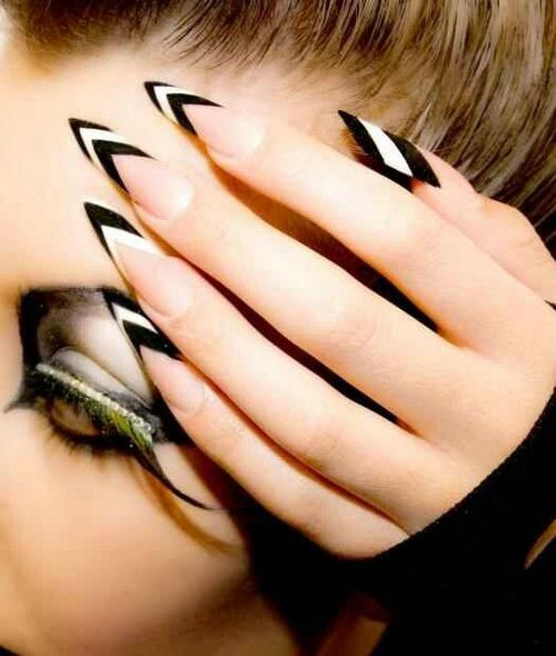 Stiletto Nails With Black And White French Tip Nail Art