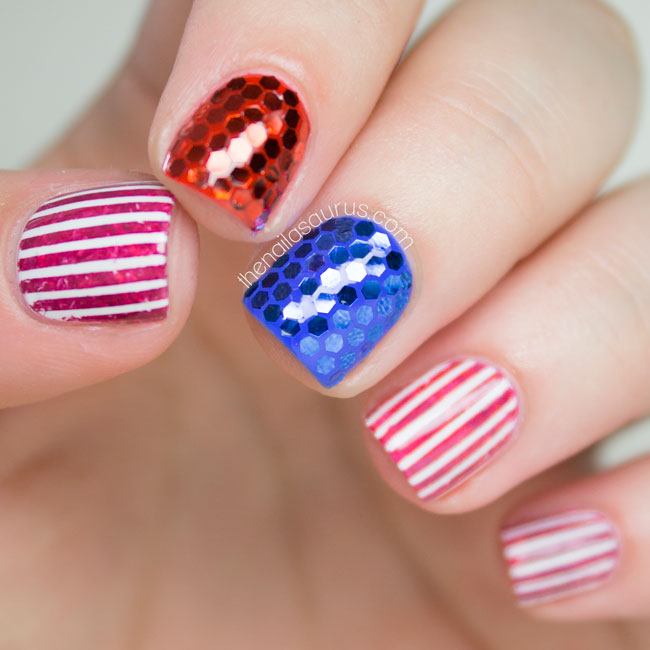 Stripes And Dots Fourth Of July Nail Art Design