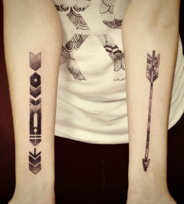 Stunning Arrows Tattoos On Both Forearms