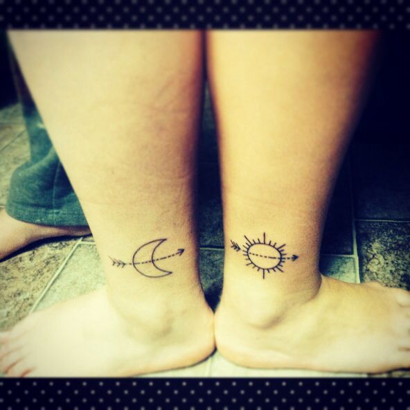 Sun And Moon Arrows Tattoos On Both Legs