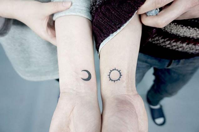 Sun And Moon Couple Tattoo On Wrist
