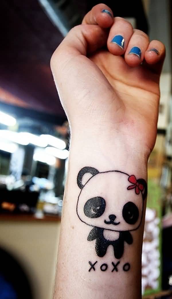 Superb Baby Panda Tattoo On Wrist For Girl