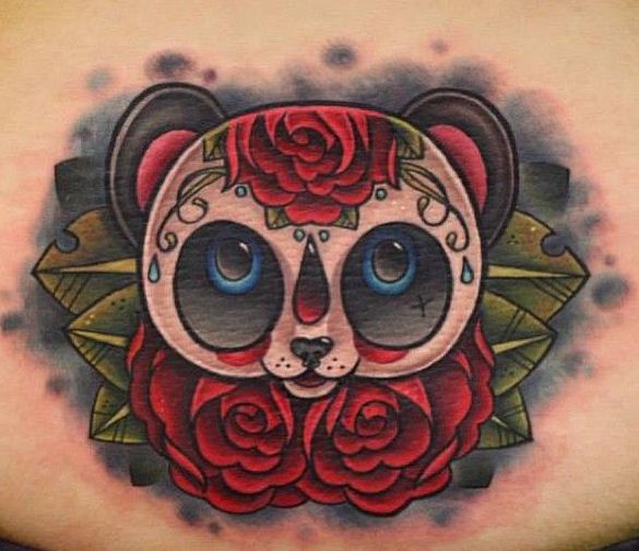Superb Colored Baby Panda Face Tattoo Design