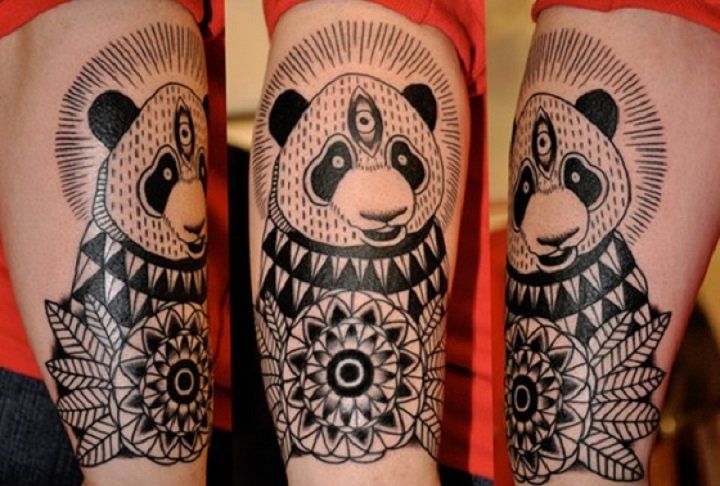 Terrific Panda Bear Tattoo On Arm Sleeve