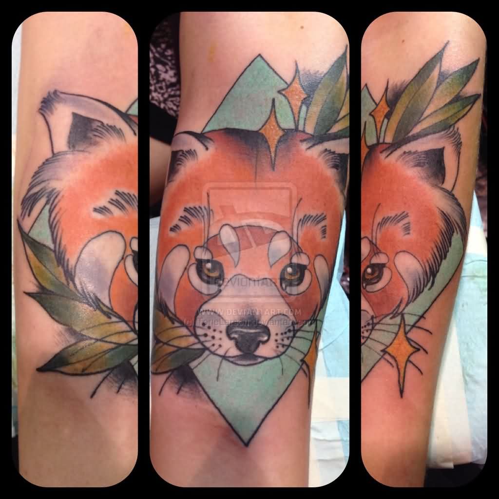 Terrific Red Panda Face Tattoo On Arm Sleeve