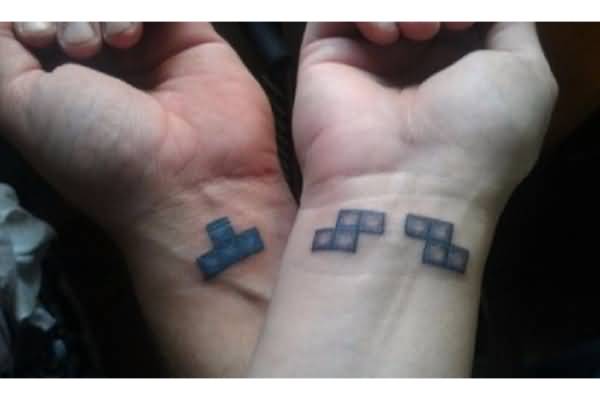 Tetris Game Matching Tattoo On Wrists
