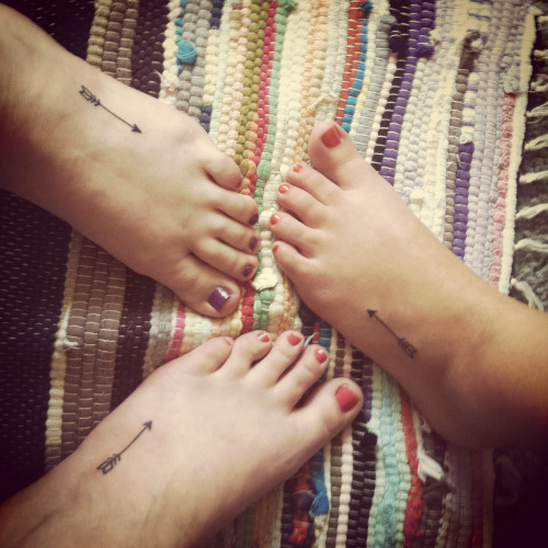 Three Small Arrows Tattoos On Three Foots