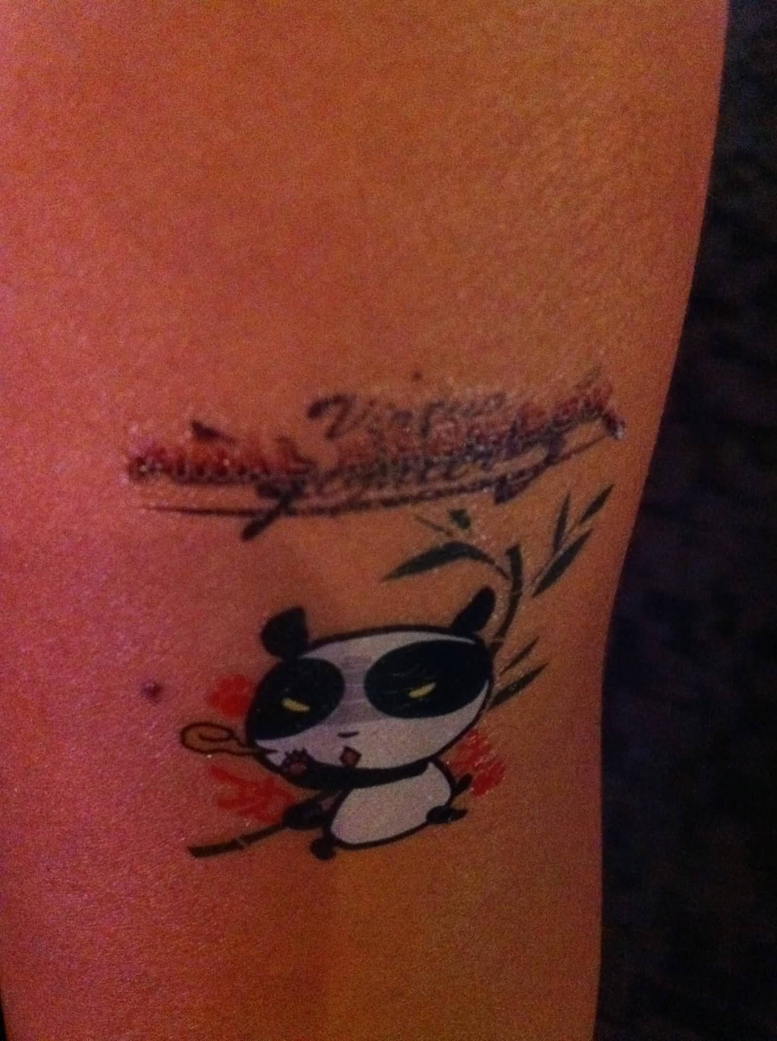 Tiny Angry Baby Panda Tattoo