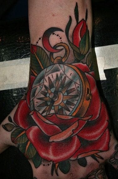 Traditional Rose And Compass Tattoo by Stefan Johnsson