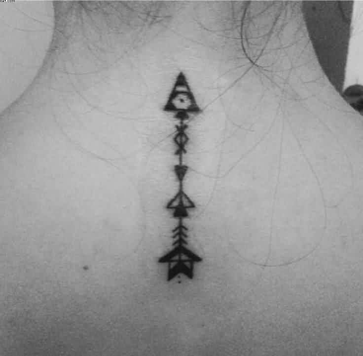 Triangle Edge Arrow Tattoo On Nape