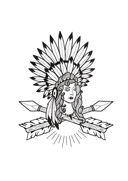Tribal Angel With Cross Arrow Tattoo Design