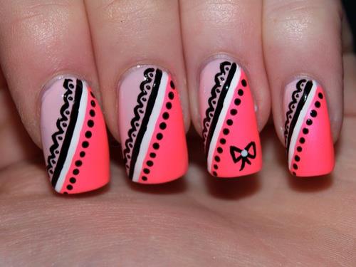 Tribal Nails With Simple Bow Nail Design