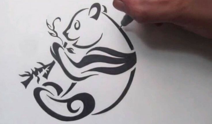 Tribal Panda Eating Bamboo Tattoo Design