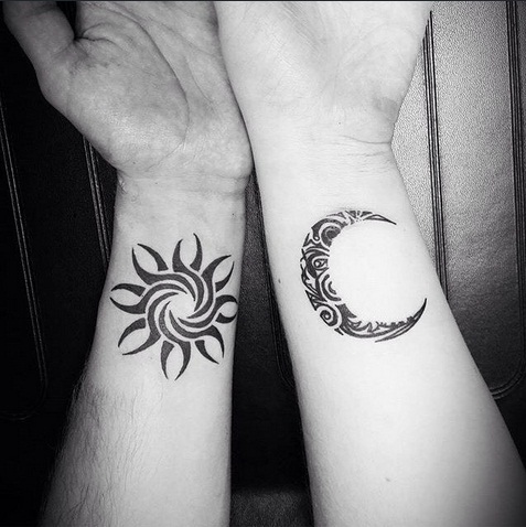 Tribal Sun And Moon Couple Tattoos On Wrists