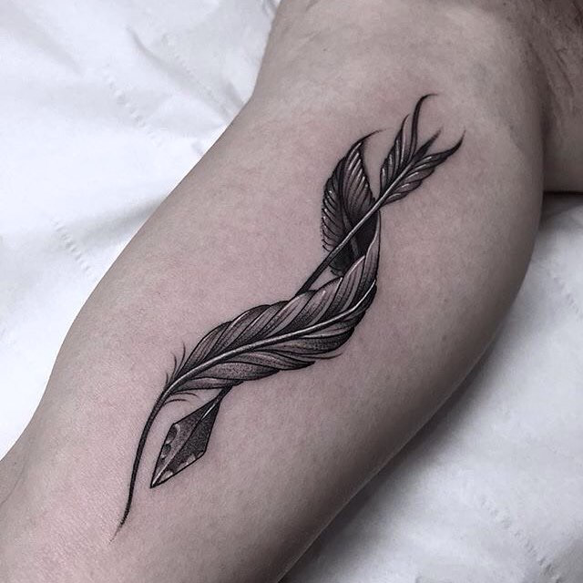 Twisted Feather Arrow Tattoo On Arm