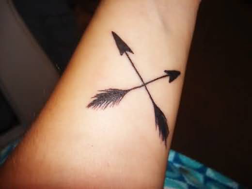 Two Black Cross Arrows Tattoo On Forearm