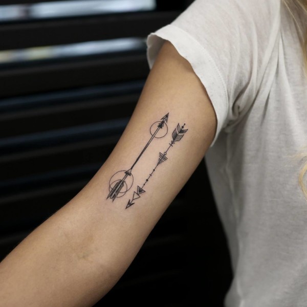 Two Geometric Arrows Tattoo On Bicep