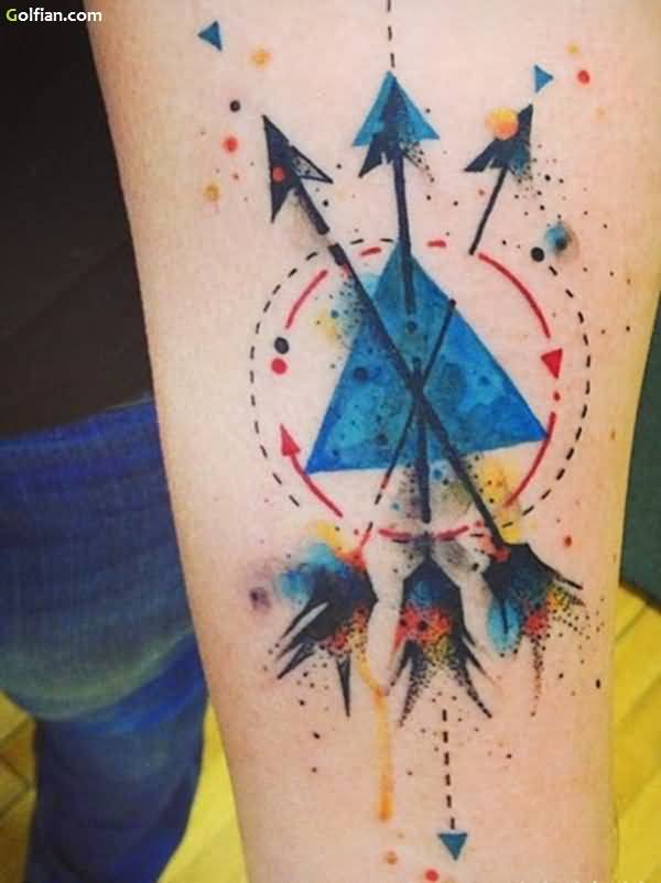 Unique Watercolor Arrow Tattoo On Arm