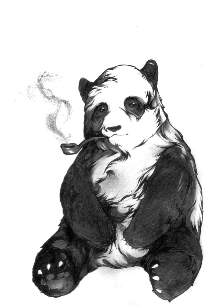 Upset Panda Smoking Pipe Tattoo Design