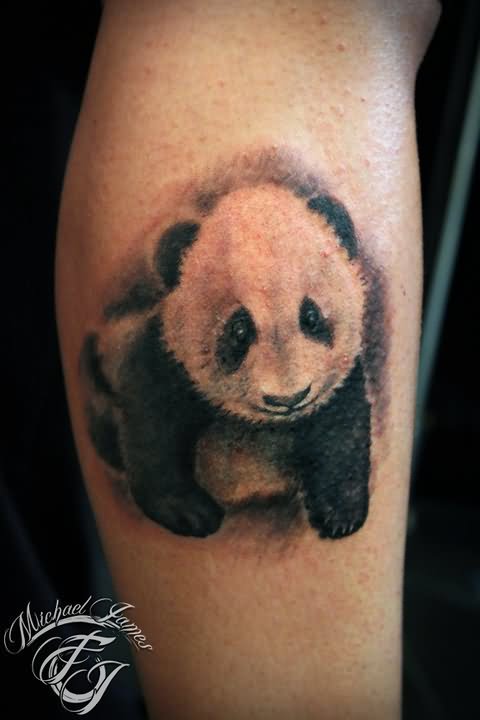 Very Cute Little Panda Tattoo On Arm Sleeve