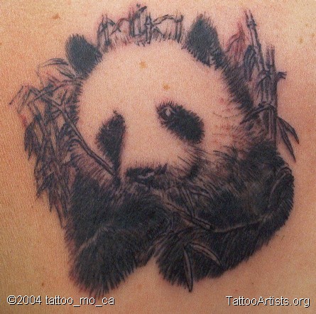 Very Cute Panda With Bamboos Tattoo