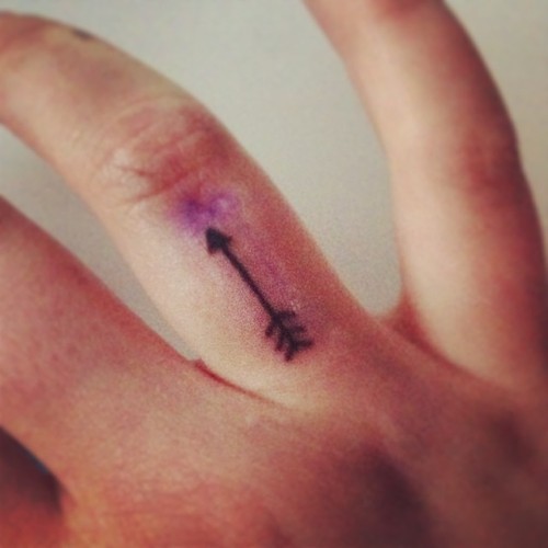 Very Little Black Arrow Tattoo On Finger