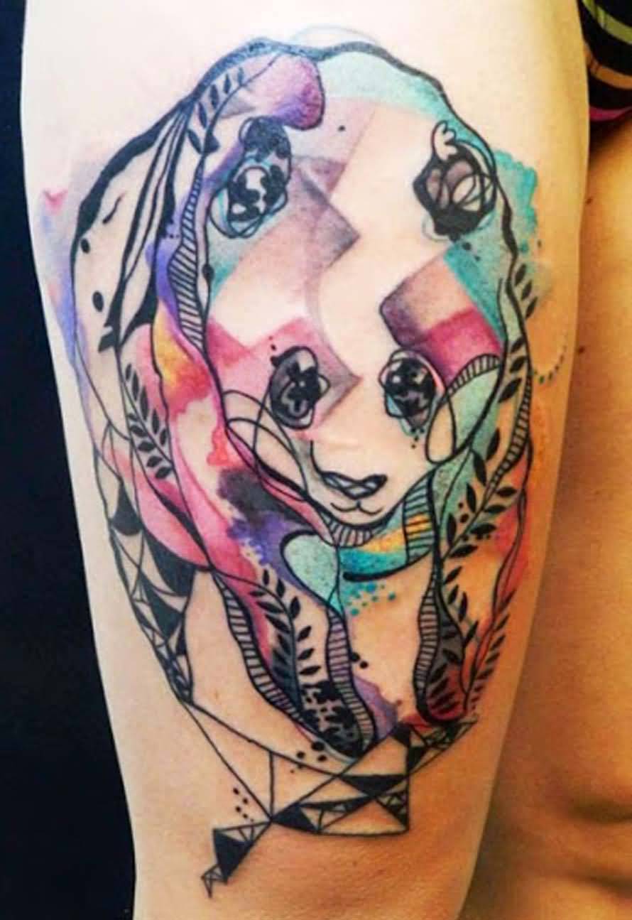Very Nice Watercolor Walking Panda Tattoo On Sleeve