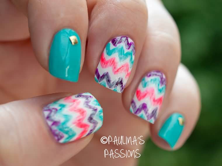 Washed Out Pink Chevron Nail Art