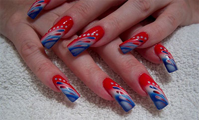 Water Marble Fourth Of July Nail Art Design Idea