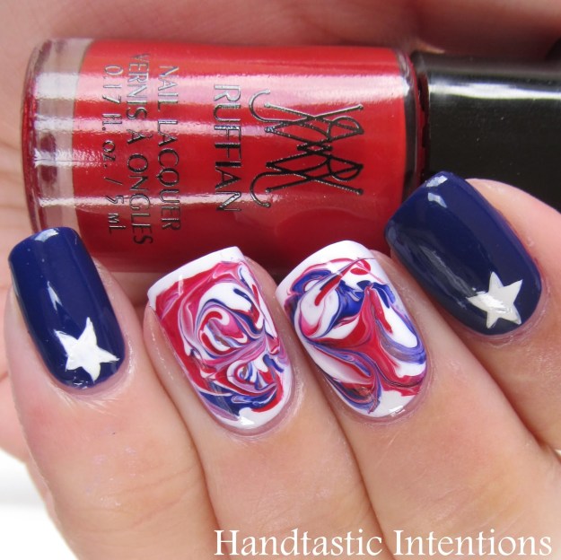 Water Marble Fourth Of July Nail Art Design