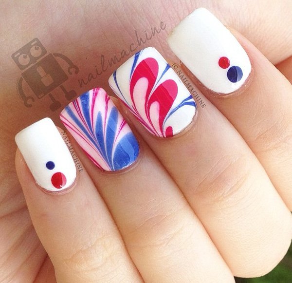 Water Marble Fourth Of July Nail Art