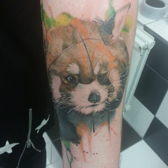 Watercolor Red Panda Tattoo On Left Sleeve